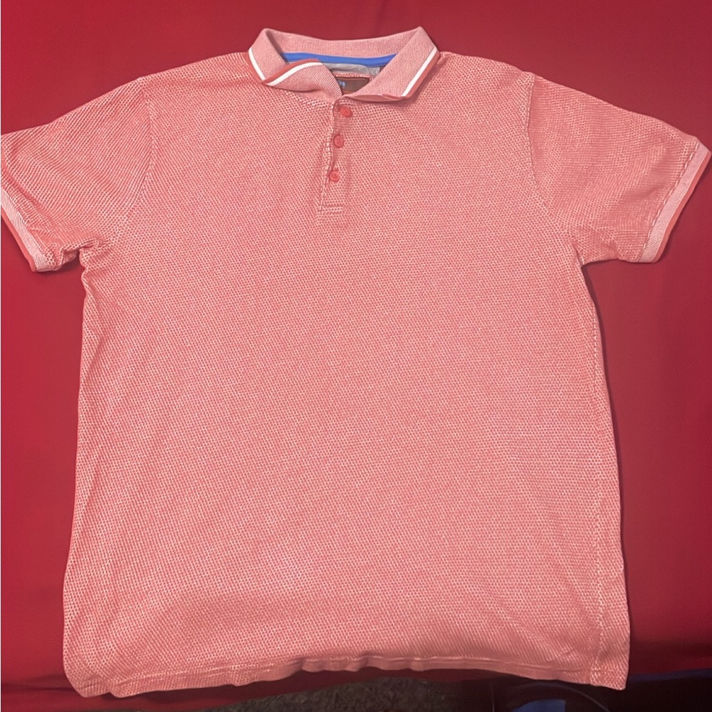 James Tattersall Salmon Pink Men’s Textures Short Sleeve Polo Shirt Size Medium